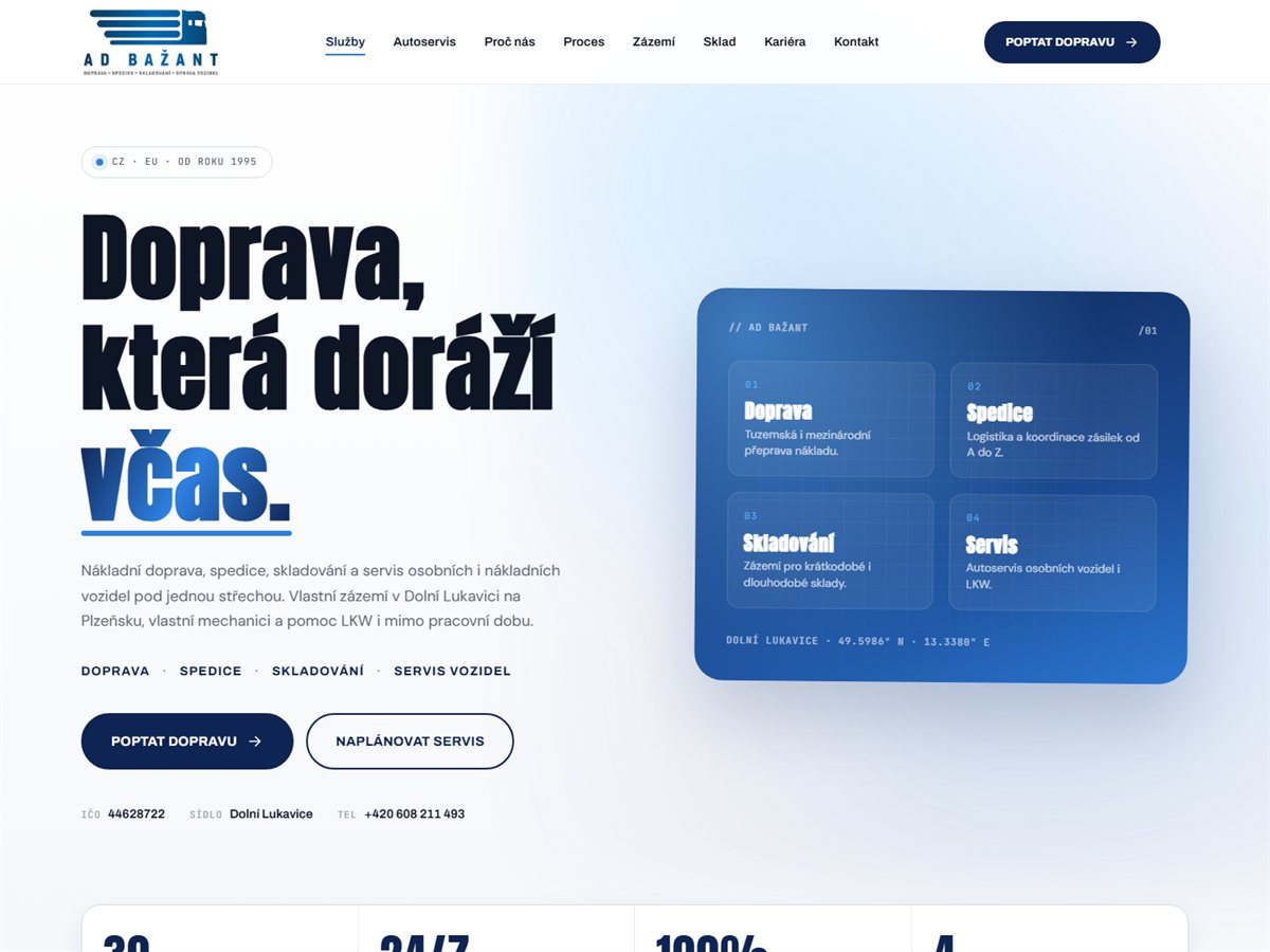 AD Bažant — firemní web dopravní a servisní firmy