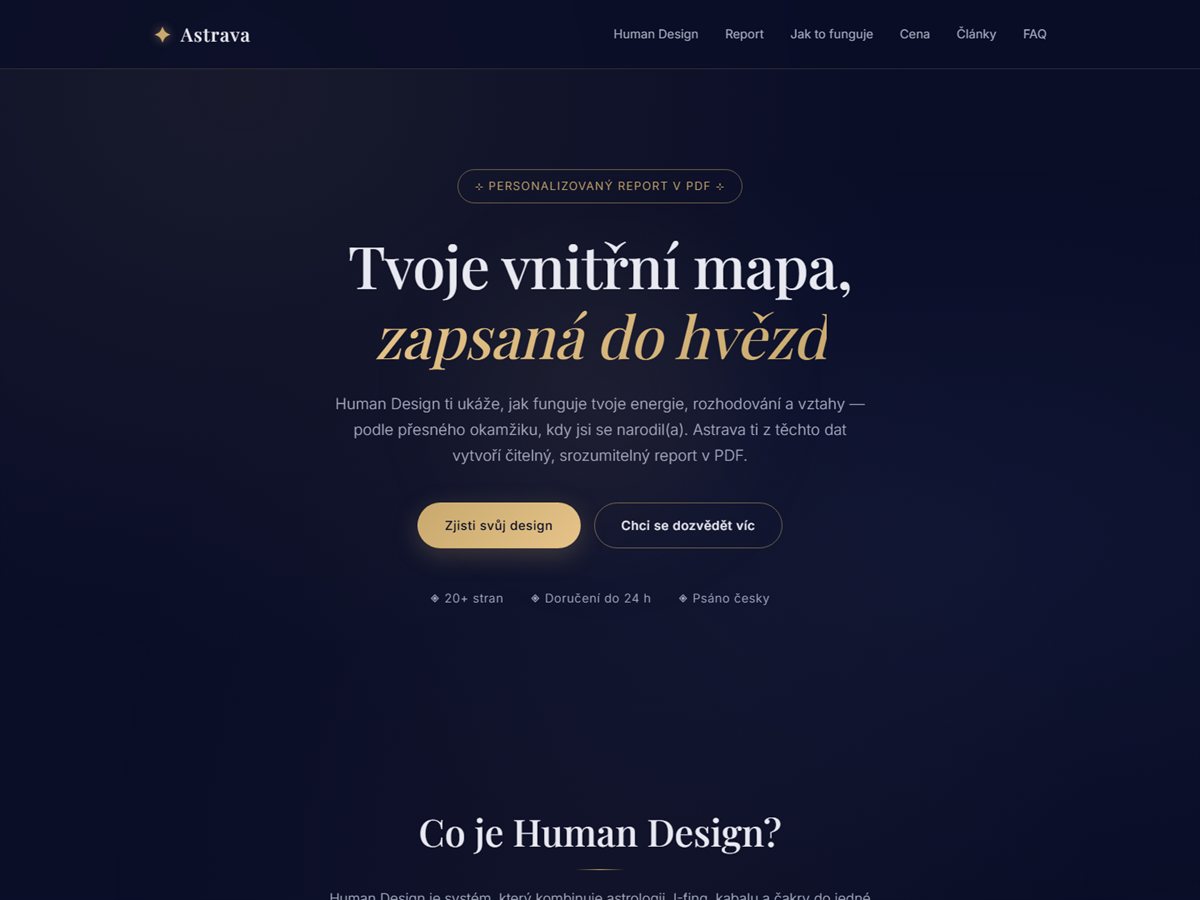 Astrava — web s objednávkou osobního reportu