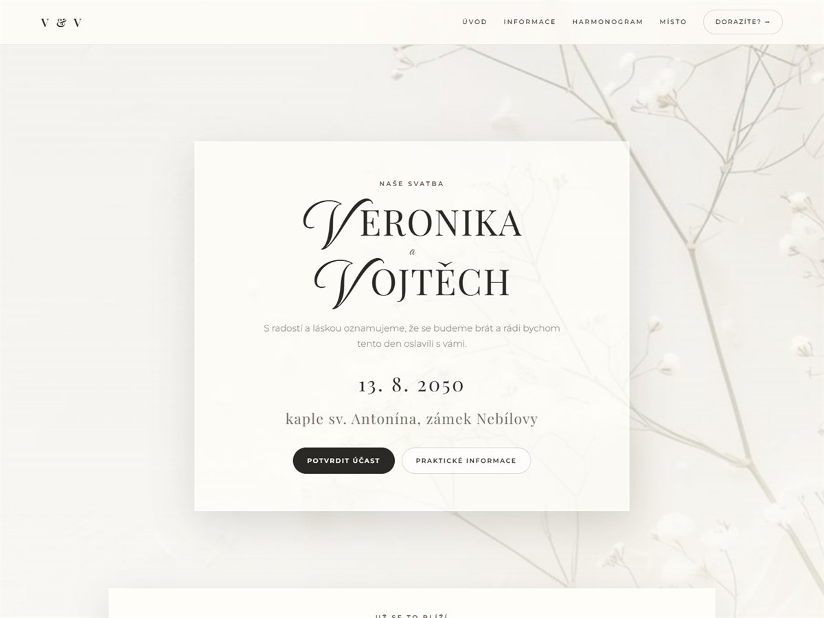 Svatební web — oznámení, harmonogram a potvrzení účasti
